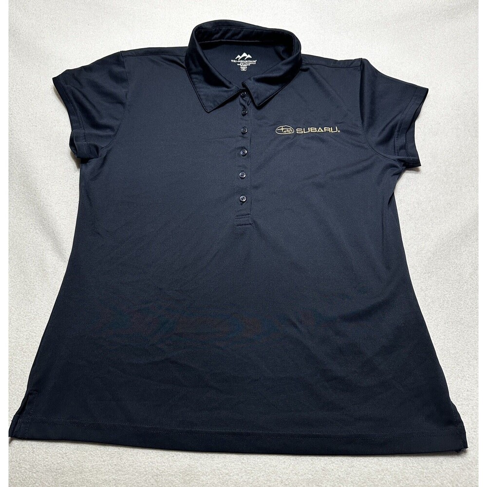 Subaru Womens Polo Embroidered Navy Blue Short Sleeve Shirt Size Medium